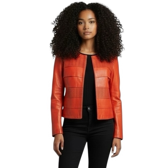 bagatelle Jackets & Blazers - Bagatelle Orange Leather Women's Cropped Jacket Medium